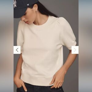 Maeve by ANTHROPOLOGIE Puff-Sleeve Sweatshirt Tee Ribbed Top